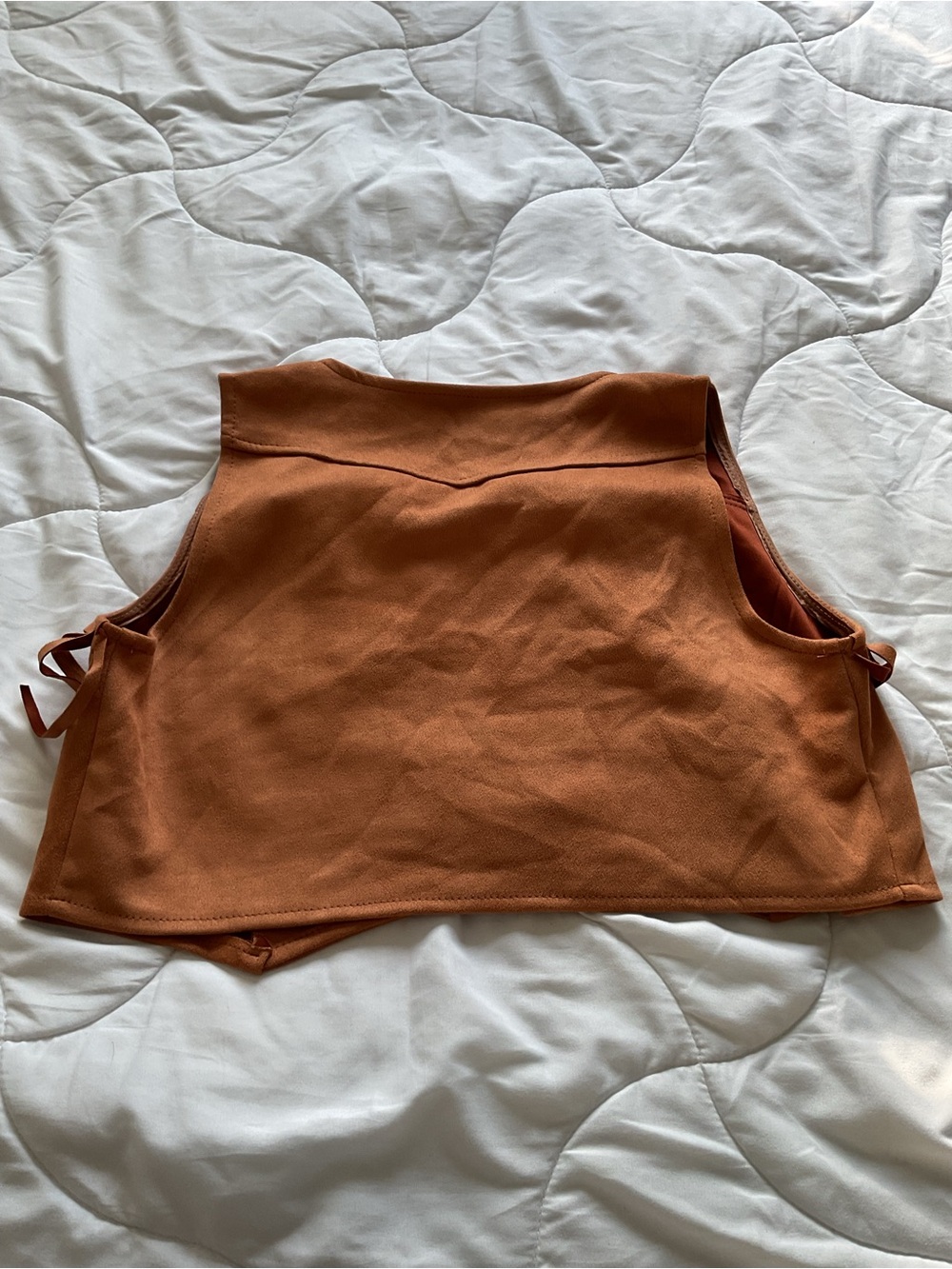 LYPOBALA Suede Fringe Cropped Vest - Rust - Picture 4 of 5